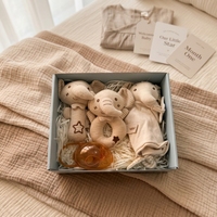 Couverture de confort en coton couleur naturelle motif éléphant, ensemble cadeau pour bébé, ensemble apaisant avec sucette pour nouveau-nés de 0 à 12 mois