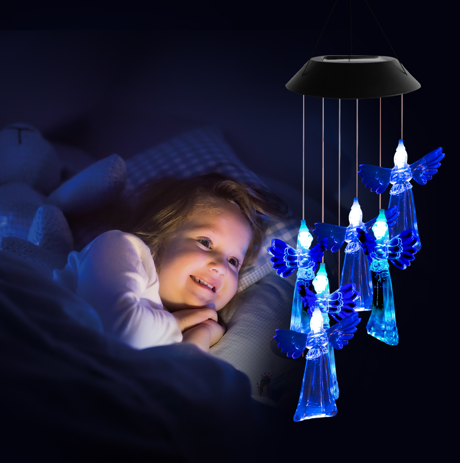 エンジェル 天使の羽 ディスプレイ LED ライト 青 ブルー Changing Color Solar Lucky Angel Memorial Wind Chimes,Mobile LED