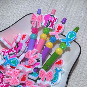 Abalorios de silicona para la concienciación sobre el cáncer de mama, formas mixtas, lazo de cinta rosa y azul para la fabricación de joyas - Product Image 4