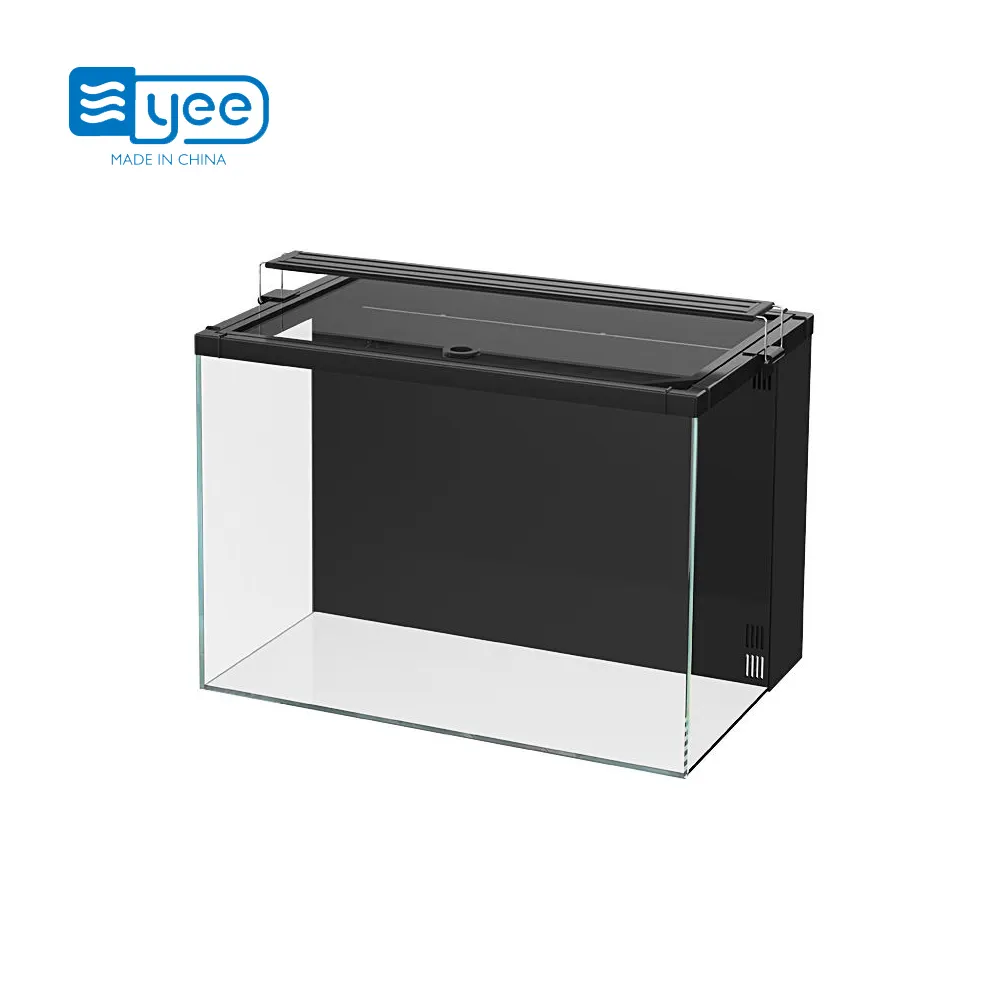 Yee мини-аквариум с фильтрацией сзади, ультрапрозрачное стекло, ландшафтный черный аквариумный аквариум со светодиодной лампой
