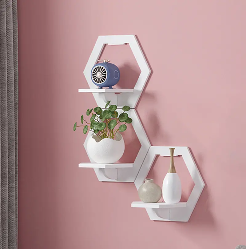 2024 Wood Hexagon Storage Rack round Floating Shelf for Home Decorative Wall Mounted in Rooms