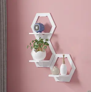 2024 étagère de rangement hexagonale en bois étagère flottante ronde pour la maison décorative murale dans les chambres