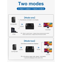 Répartiteur Vidéo Audio Bidirectionnel 2-en-1 HDTV 2 Ports 4K 1080P HD pour PC, Ordinateur Portable, Switch, PS4, PS5, Xbox, Moniteur, Téléviseur, Projecteur