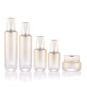 Ensemble de soins de la peau en verre dégradé or et perle de luxe, flacon pompe côtelé avec capuchon argenté 40ml-120ml et pot à crème <span class=keywords><strong>50g</strong></span>, vente en gros - Product Image 4