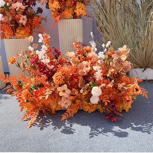 Ensemble de fleurs en soie rouge orangé pour la <span class=keywords><strong>décoration</strong></span> de salle de mariage, fleurs <span class=keywords><strong>d</strong></span>écoratives en <span class=keywords><strong>feuilles</strong></span> sur le thème de l'<span class=keywords><strong>automne</strong></span> orange caramel - Product Image 2