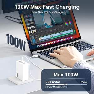 Chargeur mural rapide GaN 3 ports USB-C/USB-A 100W, compact et léger, prise EU/US, compatible MacBook Pro/Air 16/15, iPad Pro, Google <span class=keywords><strong>PixelBook</strong></span> - Product Image 3
