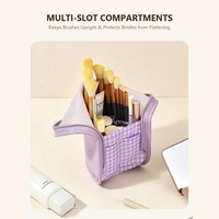 Sac de rangement pour pinceaux de maquillage de voyage en gros, étanche, transparent, en cuir PU, avec fermeture éclair, pochette cosmétique personnalisable avec logo