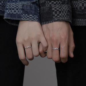 Lianlizhi Couple <b>Rings</b> Plant Design <b>Silver</b> Tone Unisex Jewelry Gift Set QL-041 - Product Image 2