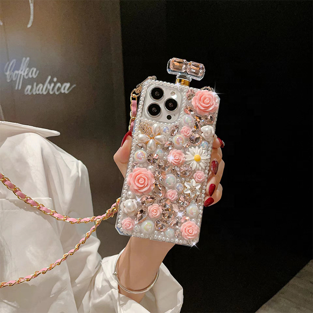 Luxury Diamond  Bling Pearl Flower Phone Case Women Girls 3D Rhinestone Cover Case for iPhone 14 13 12 11 Pro XR