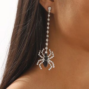 E12205 European American Halloween Party Spider Pendant Earrings Alloy Electroplated Natural Stone Unique Fun Design <strong>Quirky</strong> - Product Image 1