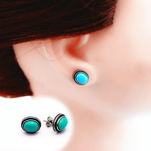 Pendientes de acero inoxidable yunnique con turquesa, engaste ovalado, joyería de acero de titanio para mujer, regalo, accesorios de moda - Product Image 1