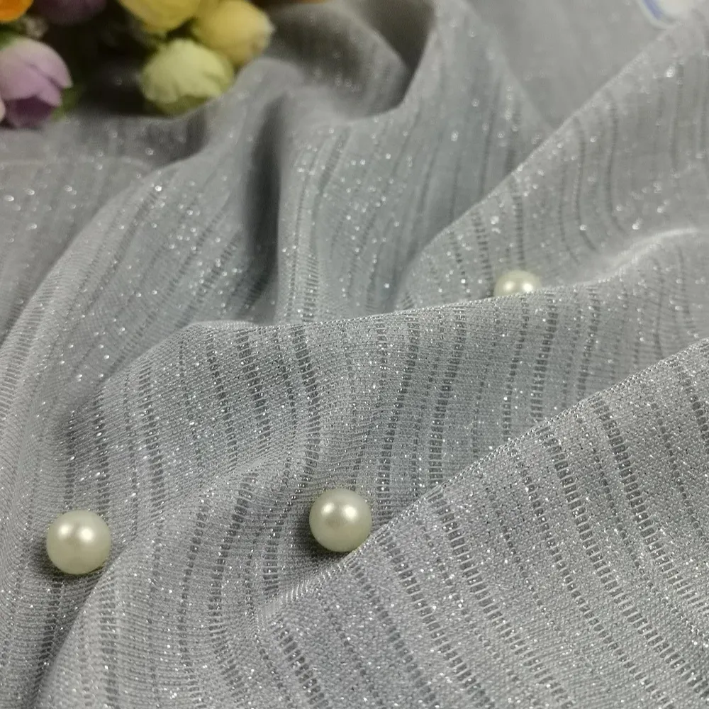 TS-H2048 tricotez la base, tissu métallique de liaison de rayure argentée pour le costume ou les robes de l'usine de tricots