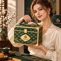 Boîte cadeau de luxe en cuir avec poignée, protège-coins métalliques, emballage rigide pour gâteaux de lune et vêtements, vente en gros OEM