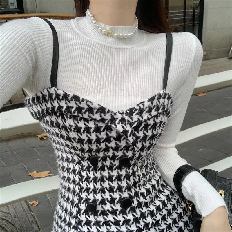 2022 Japan Korea autumn winter new fashion cotton sexy sling dress casual vintage mini spaghetti strap dresses for women