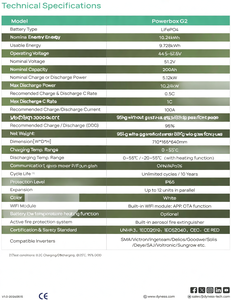 Batería de Pared Dyness de 51.2v 200ah, 10kwh, 8000 Ciclos, BMS Inteligente, Sistema de Energía Solar para el Hogar de 10.24kwh con Batería de Litio - Product Image 4