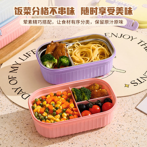 Lunch Box Multi Compartment Portable Airtight Food Preserving Rectangle Stainless Steel Lid Cartoon Design - Product Image 3