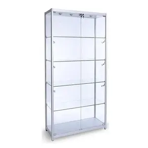 Customized transparent silver aluminum full glass crystal glass display cabinet/crystal glass showcase