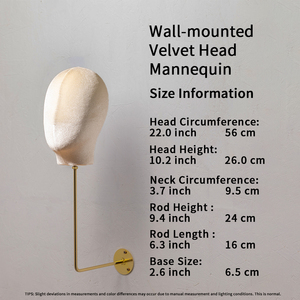 Cabeza de Maniquí de Terciopelo para Exhibición de Sombreros y Pelucas, con Gancho Dorado, para Hombre y Mujer, Montaje en Pared, Venta al por Mayor - Product Image 6