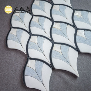 GGL đá FAN hình dạng nước máy bay phản lực hỗn hợp vỏ gạch đá cẩm thạch hỗn hợp thassos trắng và Azul Celeste màu xanh cho nhà bếp phòng tắm trang trí - Product Image 5