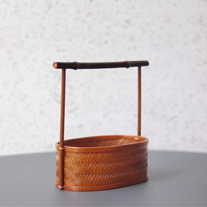 July 7th Handmade <b>Bamboo</b> Lacquer Basket Round Traditional Style Hanging Tea Storage Organizer Fruit Snack <b>Container</b> - Product Image 3