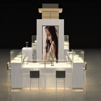Comptoir de présentation de cosmétiques de luxe en verre blanc avec base rétroéclairée pour projet de magasin de beauté