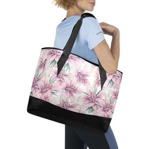 Pink Lily Flowers Print Tote Bag Custom 36 Cans Portable Insulated Cooler Lunch Bag with Shoulder - Product Image 6