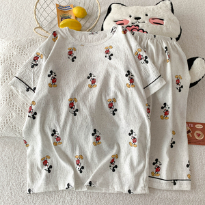 Pijamas térmicos de verano de manga corta con cuello redondo para <span class=keywords><strong>mujer</strong></span>, pantalones cortos de algodón con nubes, pijamas de celebridades de Internet INS de dibujos animados dulces - Product Image 4