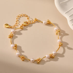 Bracciale in ottone con perline di perle alla moda braccialetto a catena da donna elegante da giorno e da regalo per gioielli da festa - Product Image 1