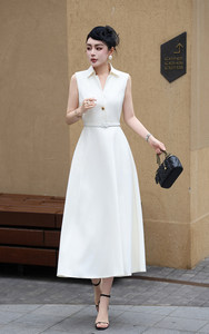 <span class=keywords><strong>Robe</strong></span> <span class=keywords><strong>longue</strong></span> vintage style Hepburn pour femme, blanche/noire, à manches courtes, jupe évasée, taille ajustée, écologique et respirante - Product Image 3