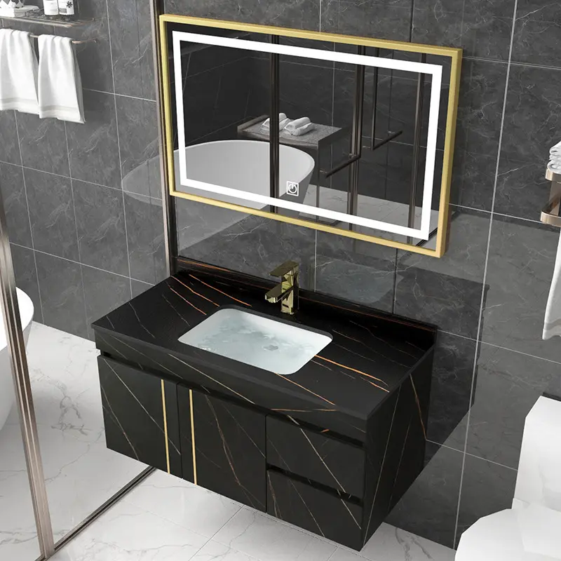 Mueble de baño de diseño moderno para Hotel, mueble de baño con lavabo, montado en la pared, de cerámica y mármol