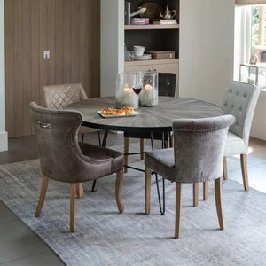 AY-715 Tavolo da Pranzo Rotondo <span class=keywords><strong>in</strong></span> <span class=keywords><strong>Legno</strong></span> Massello Stile Vintage Francese di Lusso Boston Harbor, Ecologico e Durevole, con Gambe <span class=keywords><strong>in</strong></span> Metallo - Product Image 1