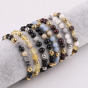 Nouveau bracelet élastique en pierres précieuses naturelles, perles de pierres précieuses, perles de CZ pavées, design personnalisé, 6 mm, JBS12537 - Product Image 6