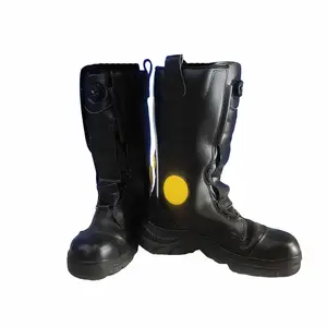 OEM Fireman Genuine Leather Boots Zip Auto Lace Firefighter Safety Shoes Botas de cuero