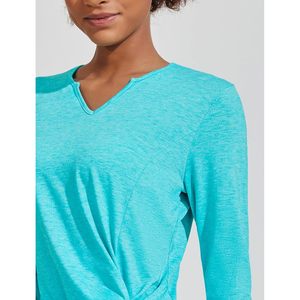 PinSpark Haut de yoga à manches longues et col en V pour femme, avec torsion sur le devant, anti-transpiration, pour l'entraînement - Product Image 3