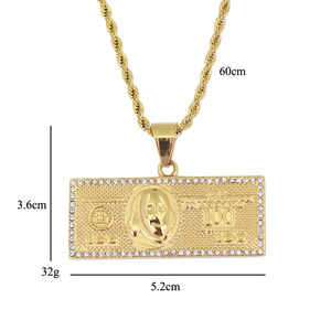 Collier pendentif en <span class=keywords><strong>or</strong></span> RQ Wholesale, billet de cent <span class=keywords><strong>dollars</strong></span>, bijoux, porte-bonheur argenté, pendentif signe dollar pour homme - Product Image 2