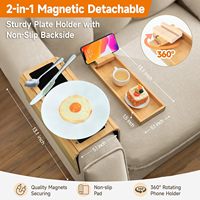 Plateau de canapé en bambou 2-en-1, support magnétique détachable pour tasse, table d'accoudoir avec coussinet antidérapant, plateau pratique pour boissons et collations