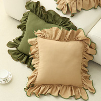 Housse de coussin moderne 18*18 pouces en coton doux et confortable, couleur unie, bordure à volants, 3D, écologique, personnalisable, décoration intérieure