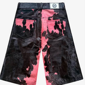 Jorts de mezclilla gruesa vintage personalizados de alta calidad con corte deshilachado, efecto desgastado, estilo cargo, transpirables, con estampado <span class=keywords><strong>animal</strong></span> de vaca, para verano - Product Image 6