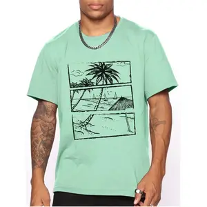 Hawaiian Beach kaus grafis leher bulat, atasan kasual lengan pendek nyaman
