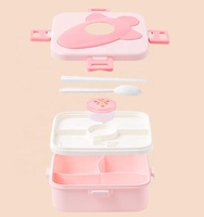 Boîte à bento en plastique de style dessin animé pour enfants 900ml Conteneur alimentaire à double niveau Carton emballé en plastique unique sans BPA micro-ondable