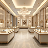 Vitrine de présentation de bijoux haut de gamme en or blanc champagne pour boutique de détail