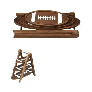 Plateau multifonctionnel en bois massif, pliable, pour le camping en plein air, plateau de service pour les collations et les fruits, couleur rétro, design à 3 niveaux - Product Image 5