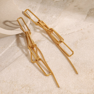 OZE Boucles d'oreilles en or élégantes pour femmes, nouvelle mode, avec chaîne trombone en acier inoxydable - Product Image 5