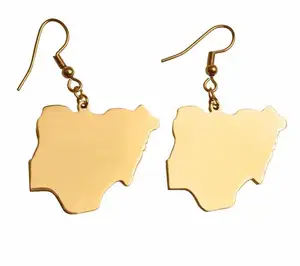 Inspire edelstahl schmuck benutzerdefinierte Neue Mode Land Karte Flagge ohrringe Gold Nigeria karte ohrringe für Frauen Mädchen