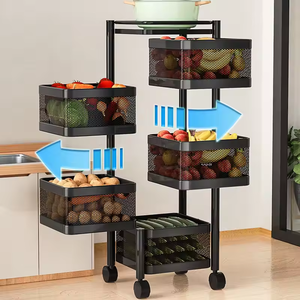 Toptan pratik Metal mutfak depolama dönen arabası 3-5 katmanlı kare raf tekerlek raf mutfak depolama için - Product Image 5