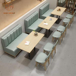 Muebles <span class=keywords><strong>para</strong></span> Cafetería, Diseño Curvo Verde, Asientos Tipo Sofá con Mesas <span class=keywords><strong>de</strong></span> Comedor Cuadradas y Sillas con Marco <span class=keywords><strong>de</strong></span> Madera, Conjunto <span class=keywords><strong>para</strong></span> Restaurante - Product Image 2