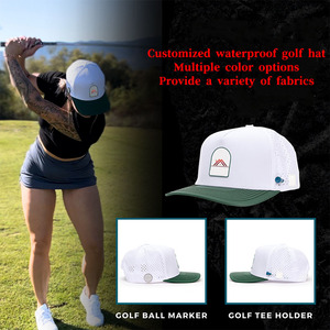 Bán buôn người đàn ông Phụ Nữ 5 Bảng điều chỉnh không thấm nước Golf <span class=keywords><strong>hat</strong></span> tùy chỉnh <span class=keywords><strong>logo</strong></span> của bạn thoáng khí đục lỗ cắt laser lỗ Rope Golf Cap - Product Image 2