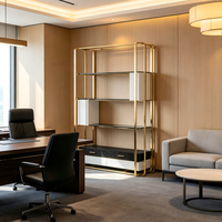 Étagère de Luxe Dorée, Bibliothèque Moderne en Acier Inoxydable, Présentoir Multi-niveaux pour Villa, Manoir et Projets de Designers