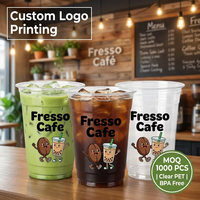 Gobelets en plastique transparents jetables pour boissons froides avec couvercles plats, logo imprimé personnalisé, 16 oz, PET, pour boissons froides