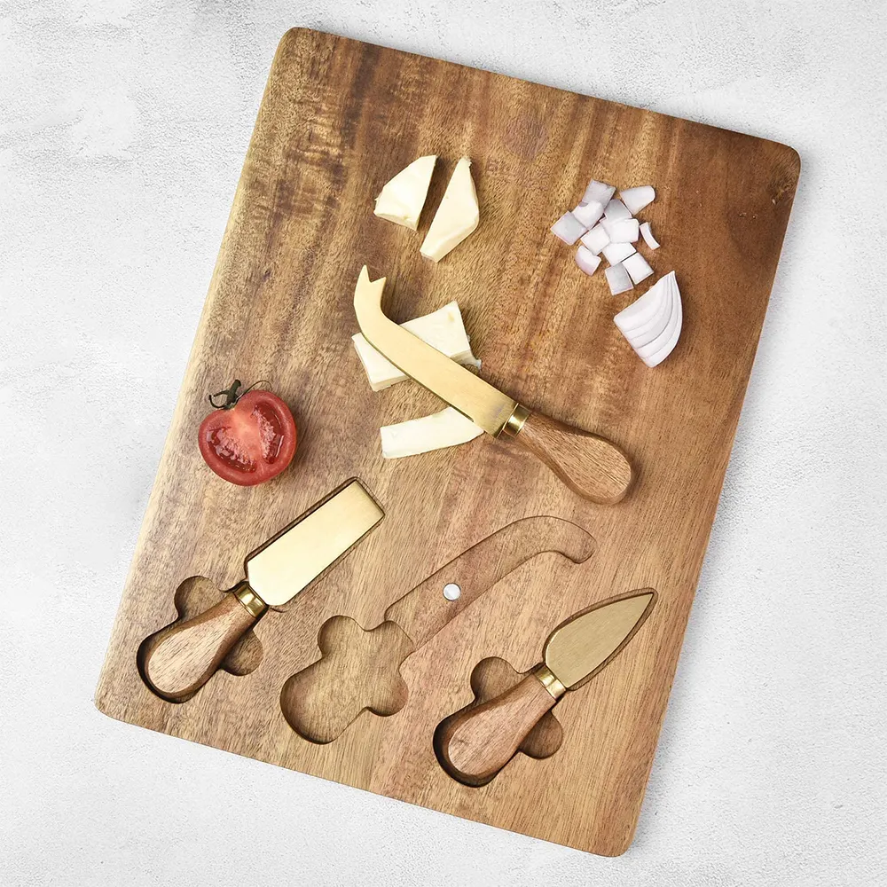 Placa de corte de madeira do oem, conjunto de facas de madeira do queijo